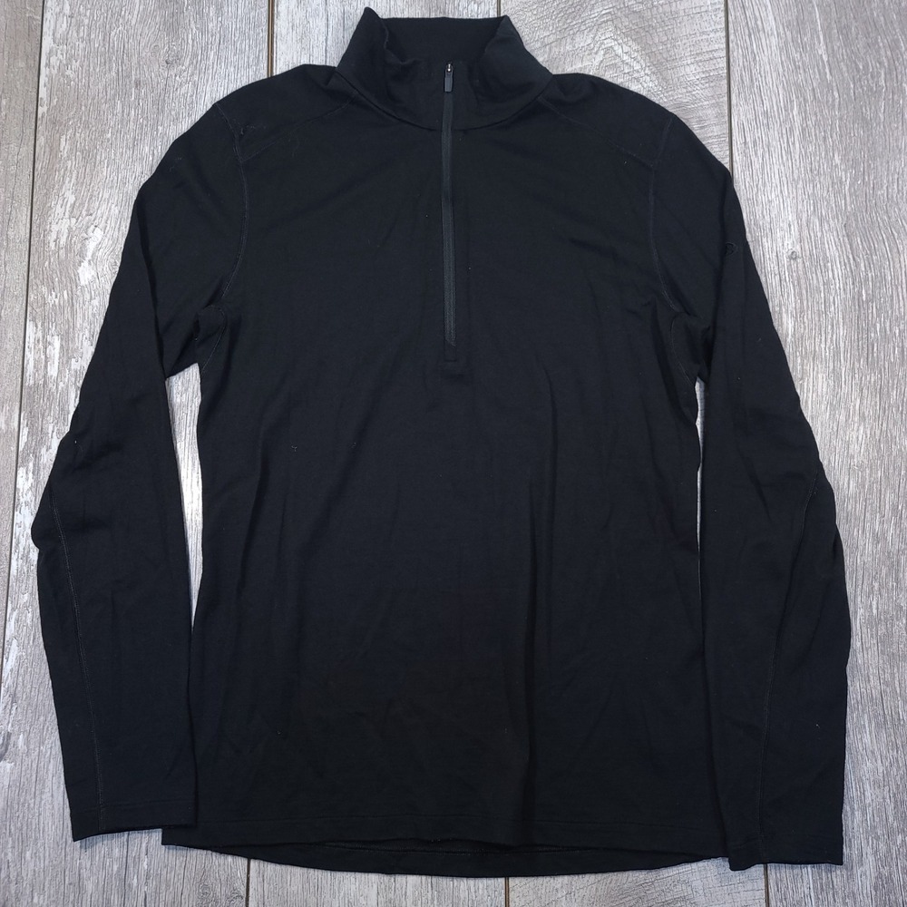 Icebreaker Oasis 200 1/4 Zip Mens M Black Merino Long Sleeve Base Layer Top